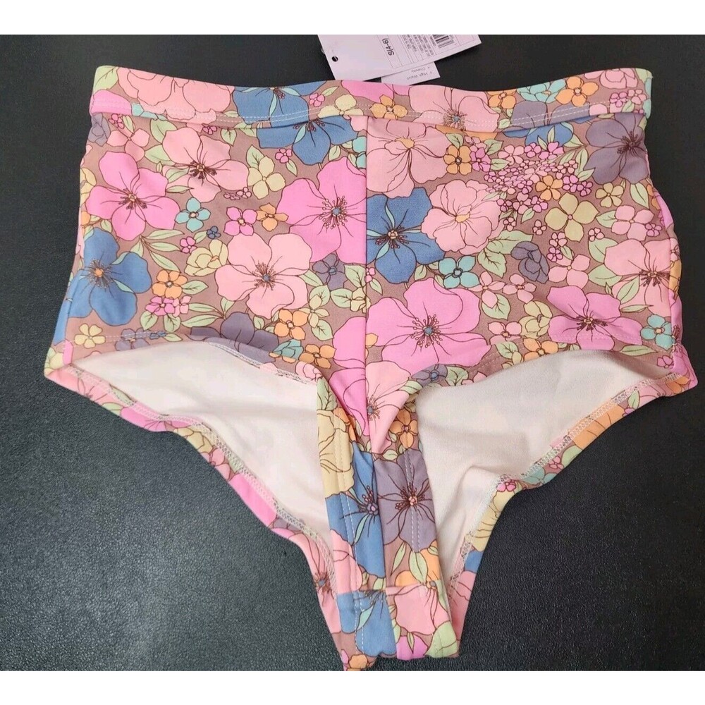 Wild Fable High Waisted Cheeky Bikini Swim Bottom Size Small Purple Pink Flower